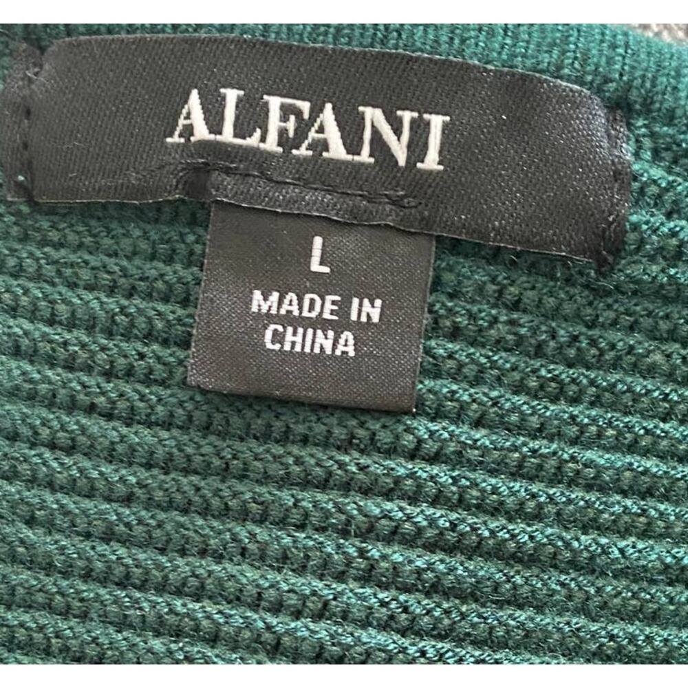 Alfani Womens Large Long Sweater Scoop Neck Green Black - Picture 5 of 9